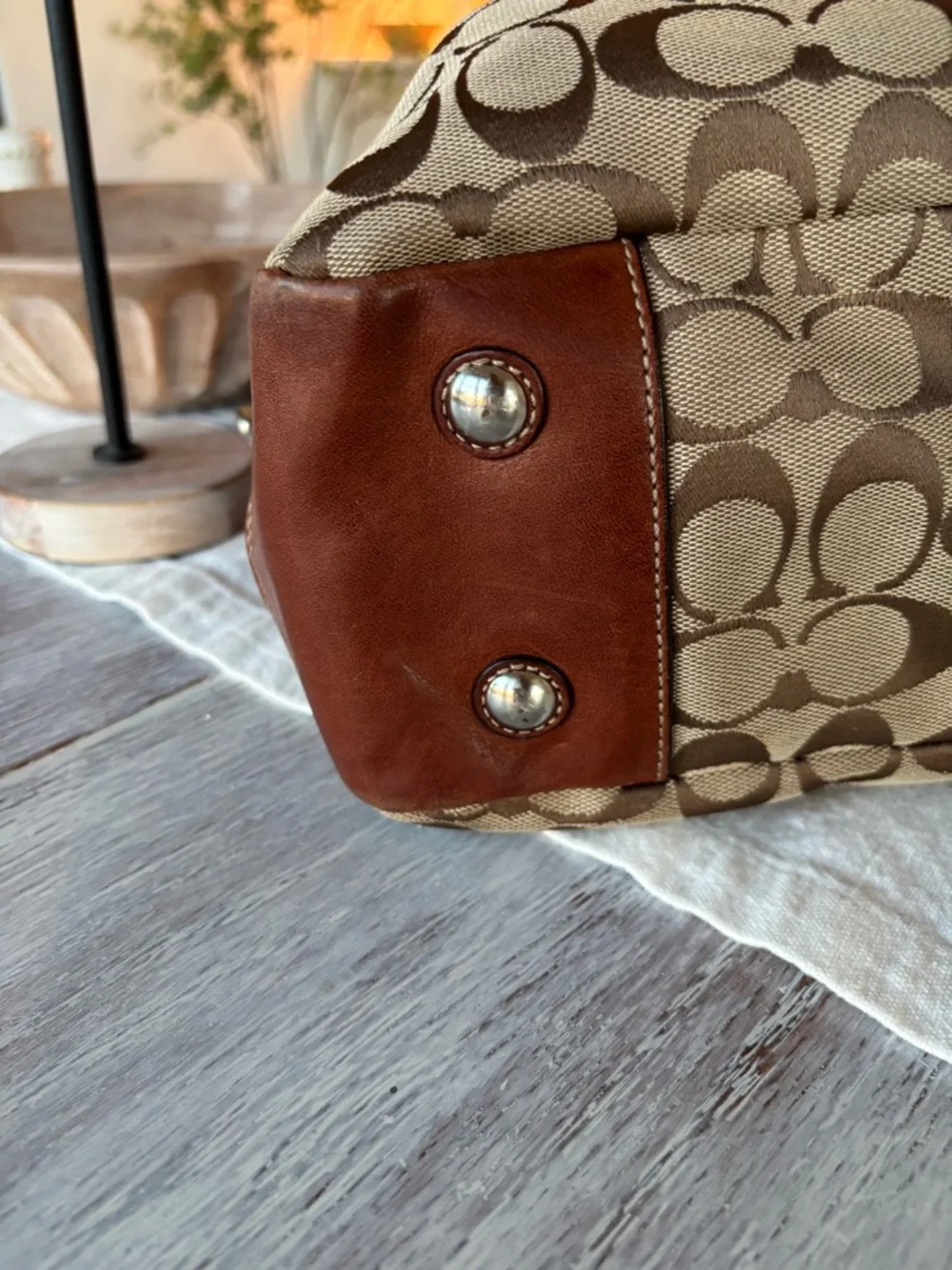 🍃🦋 Coach Heritage Brown Signature Canvas Tote with Leather Trim 12729 - Picture 10 of 16